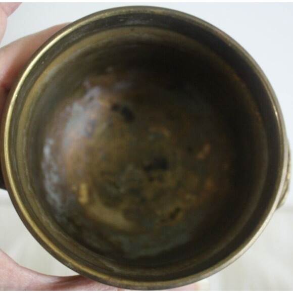 Vintage Brass Cauldron Pot 3 Footed Planter Ornate Feet Handles 4” Diameter - Picture 4 of 7
